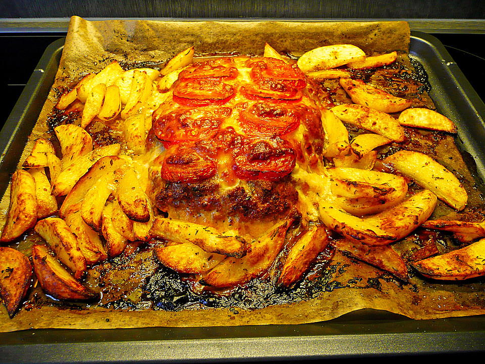 Rezept - Hackbraten mit Feta, Mozzarella und Tomaten. und Kartoffeln